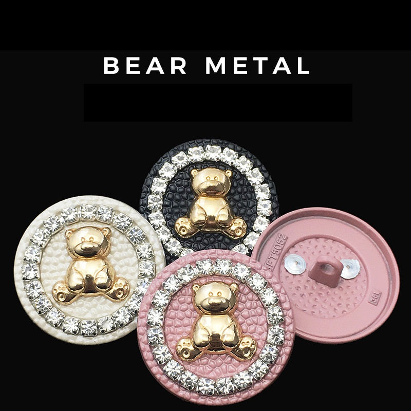 25mm Pink Metal Bear Diamond Cartoon Animal Buttons 12pcs