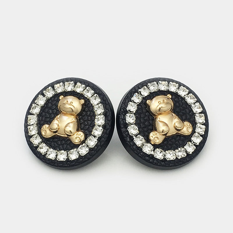 25mm Pink Metal Bear Diamond Cartoon Animal Buttons 12pcs