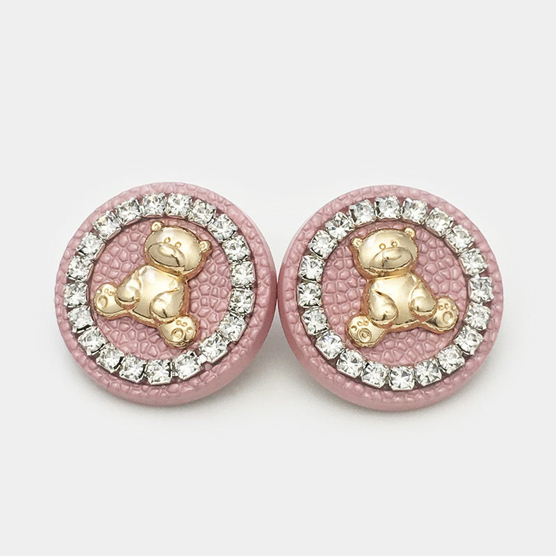 25mm Pink Metal Bear Diamond Cartoon Animal Buttons 12pcs