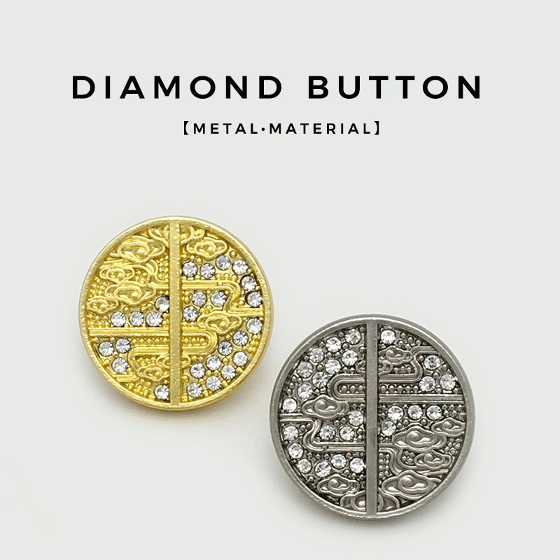 15/20mm Chinese Classical Cloud Metal Sewing Buttons with Diamonds 20pcs