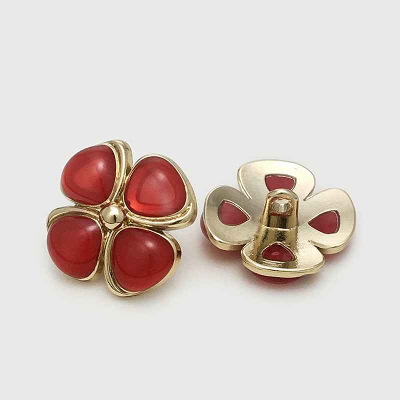 17.5/20/22.5mm Four-Leaf Clover Cat's-Eye Stone Metal Buttons 12pcs - Lots of Buttons