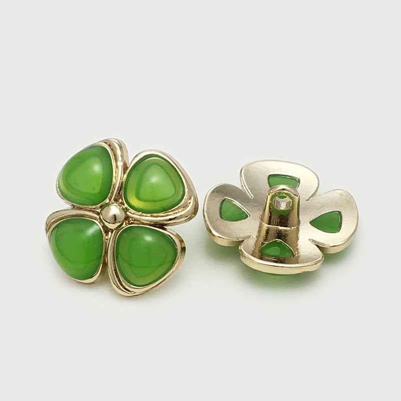 17.5/20/22.5mm Four-Leaf Clover Cat's-Eye Stone Metal Buttons 12pcs - Lots of Buttons