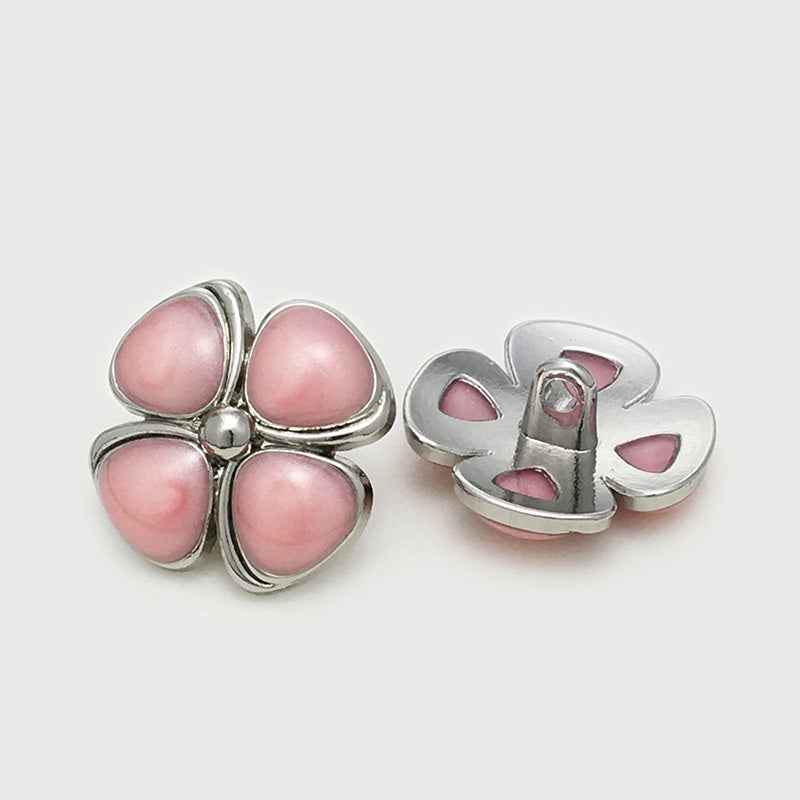 17.5/20/22.5mm Four-Leaf Clover Cat's-Eye Stone Metal Buttons 12pcs - Lots of Buttons