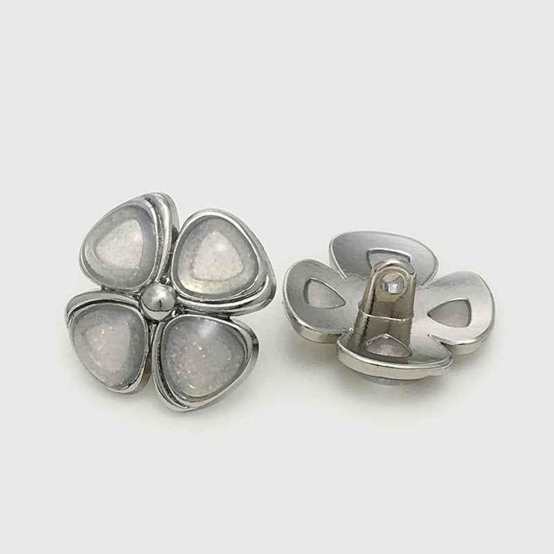 17.5/20/22.5mm Four-Leaf Clover Cat's-Eye Stone Metal Buttons 12pcs - Lots of Buttons