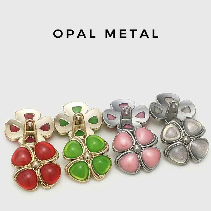 17.5/20/22.5mm Four-Leaf Clover Cat's-Eye Stone Metal Buttons 12pcs - Lots of Buttons