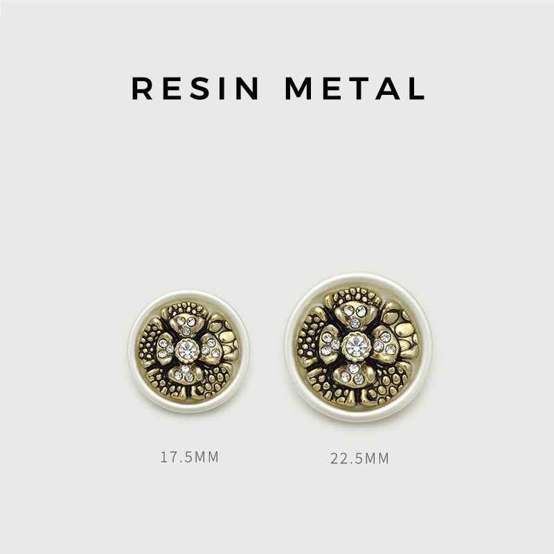 17.5/22.5mm Diamond Flower Metal-Resin Buttons for Women's Coats 12pcs - Lots of Buttons