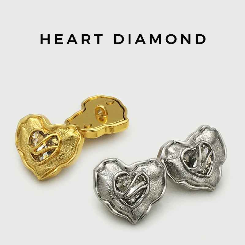 17.5/22.5mm Gold Silver Heart-Shaped Diamond Buttons for Women's Coats 10pcs - Lots of Buttons