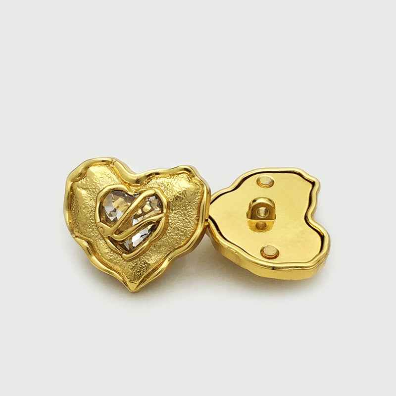 17.5/22.5mm Gold Silver Heart-Shaped Diamond Buttons for Women's Coats 10pcs - Lots of Buttons