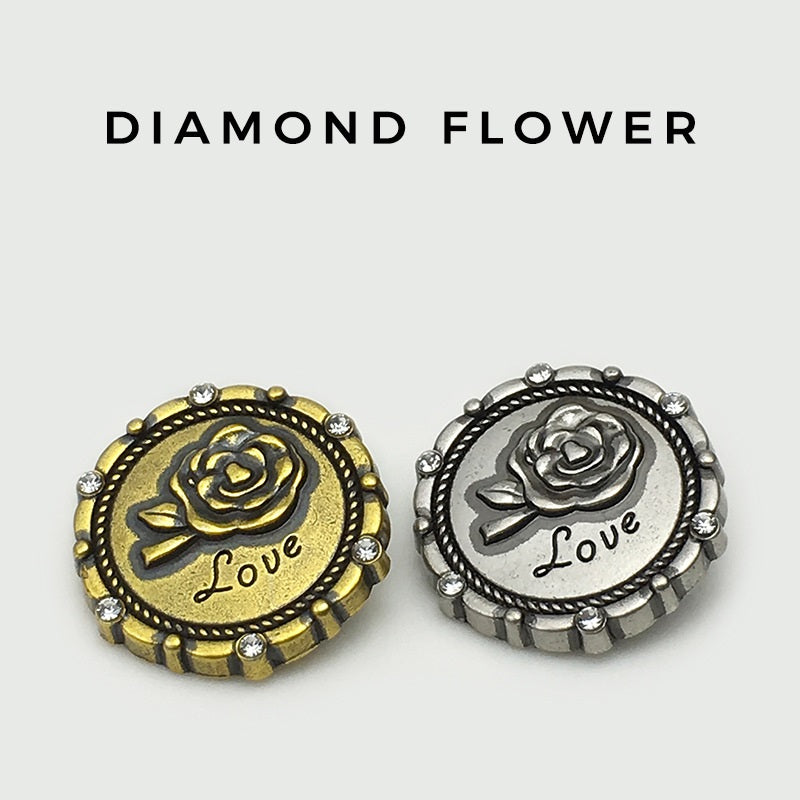 17.5/22.5mm Antique Silver Rose LOVE Diamond Metal Buttons 12pcs