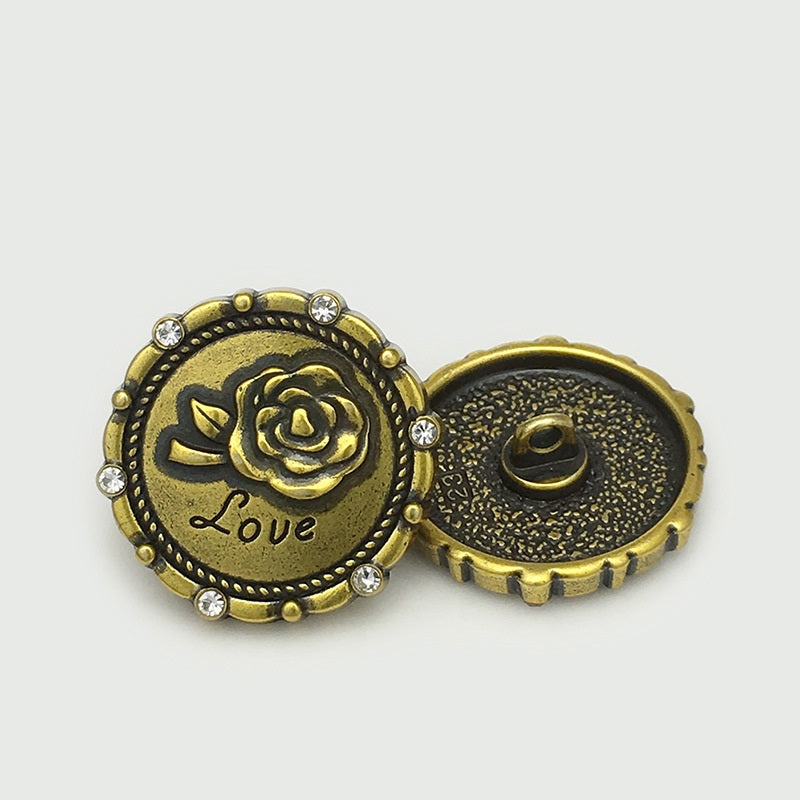 17.5/22.5mm Antique Silver Rose LOVE Diamond Metal Buttons 12pcs