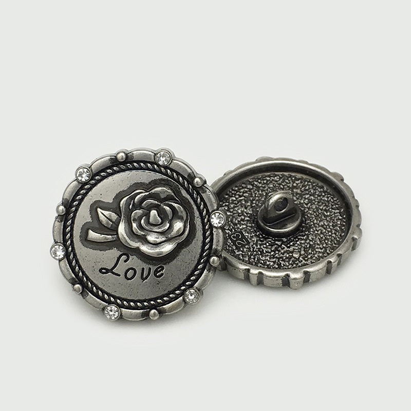 17.5/22.5mm Antique Silver Rose LOVE Diamond Metal Buttons 12pcs