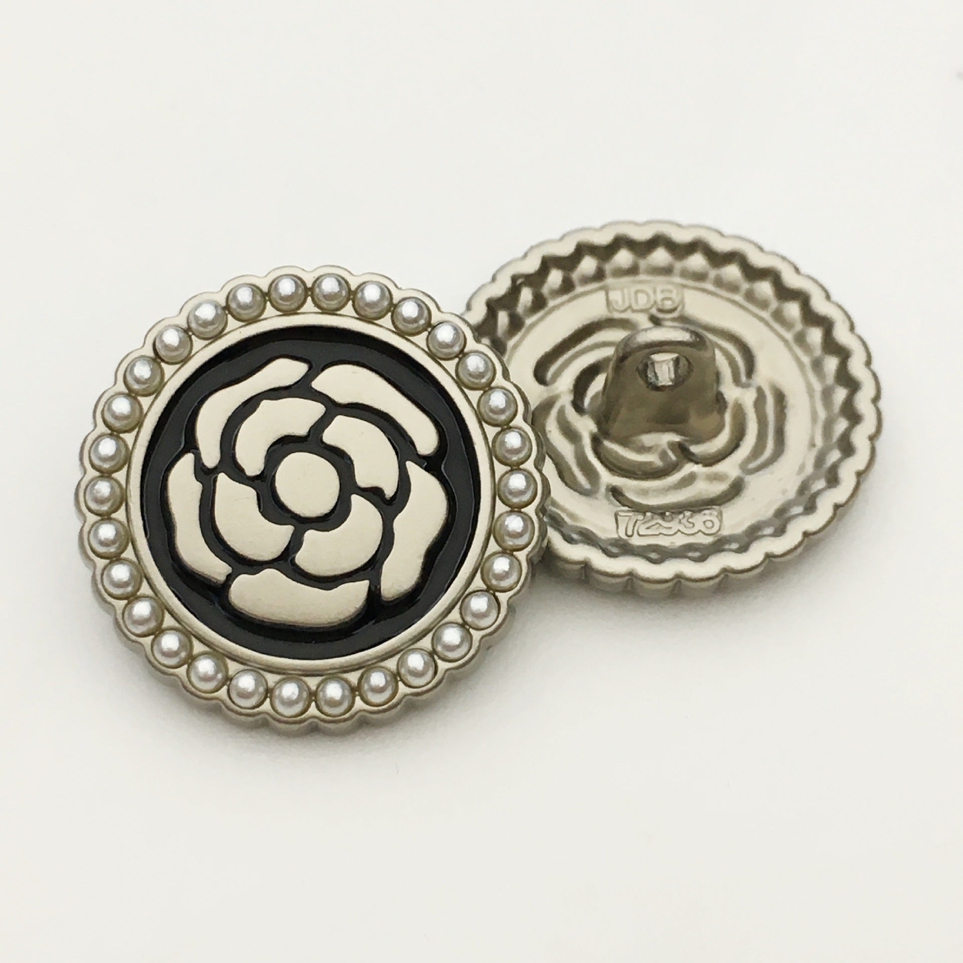 17.5/20/22.5mm Pearl-Decorated Round Rose Metal Buttons 12pcs