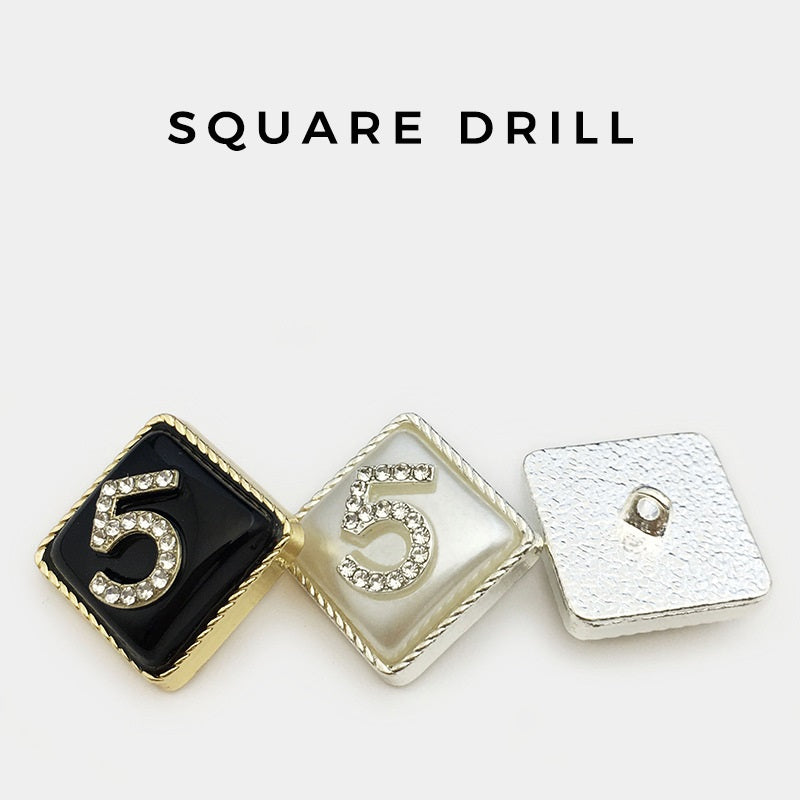 15/17.5/22.5mm Metal Square Shaped Number 5 Diamond Buttons 12PCS