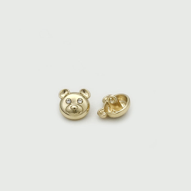 12mm Gold Silver Bear Head Shaped Diamond Metal Buttons 20pcs