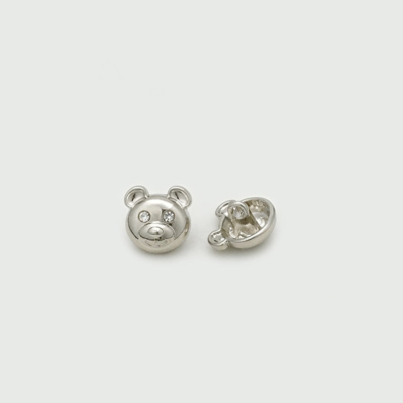 12mm Gold Silver Bear Head Shaped Diamond Metal Buttons 20pcs