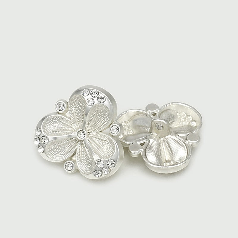 17.5/22.5mm Silver Bead-Embellished Flower Metal Buttons 12pcs