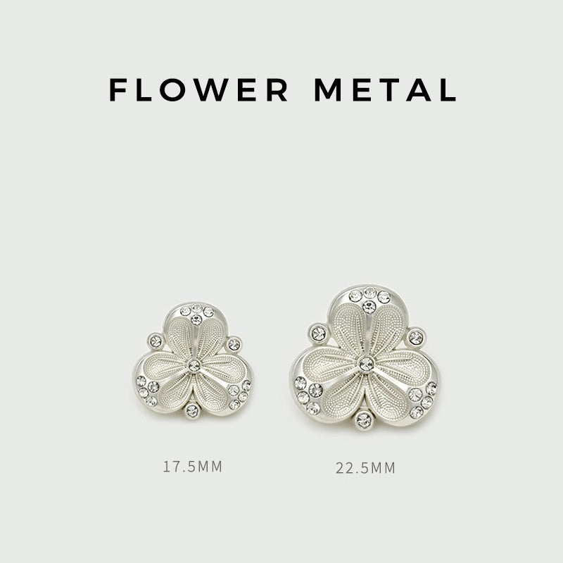 17.5/22.5mm Silver Bead-Embellished Flower Metal Buttons 12pcs