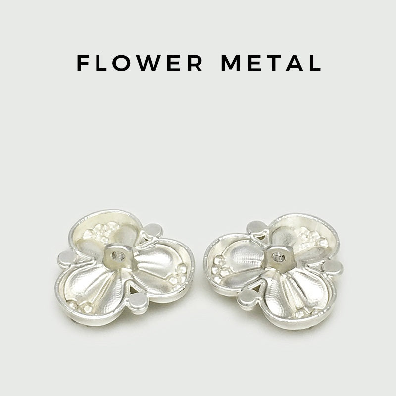 17.5/22.5mm Silver Bead-Embellished Flower Metal Buttons 12pcs