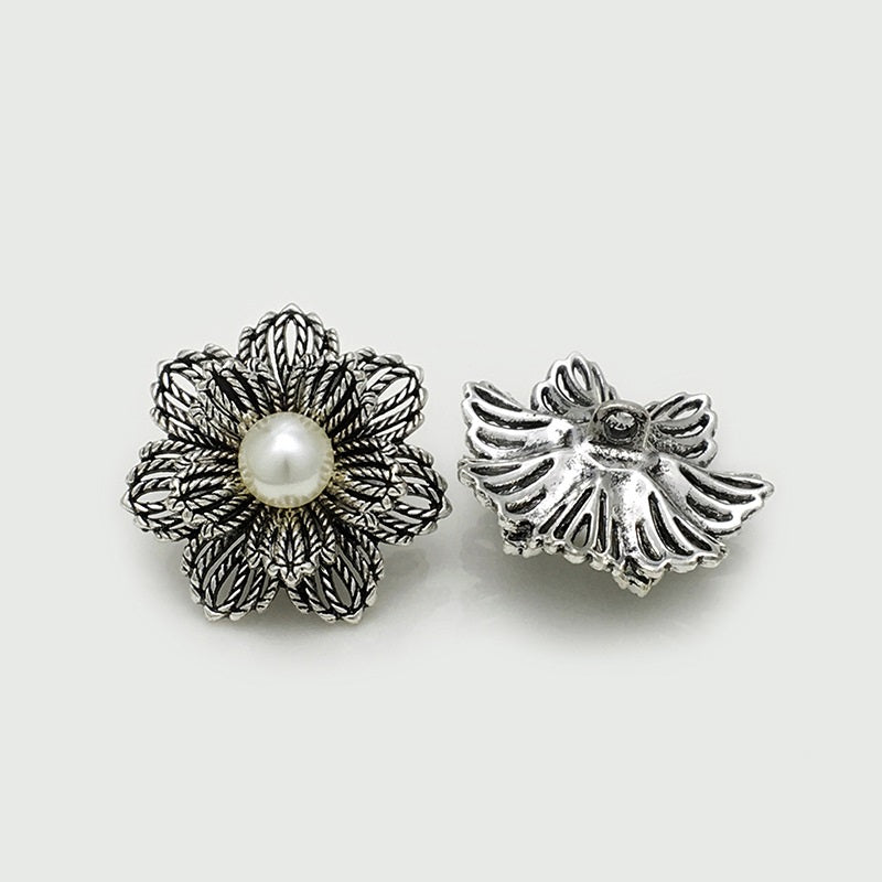 25mm Vintage Gold & Silver Beaded Flower Metal Buttons 20pcs