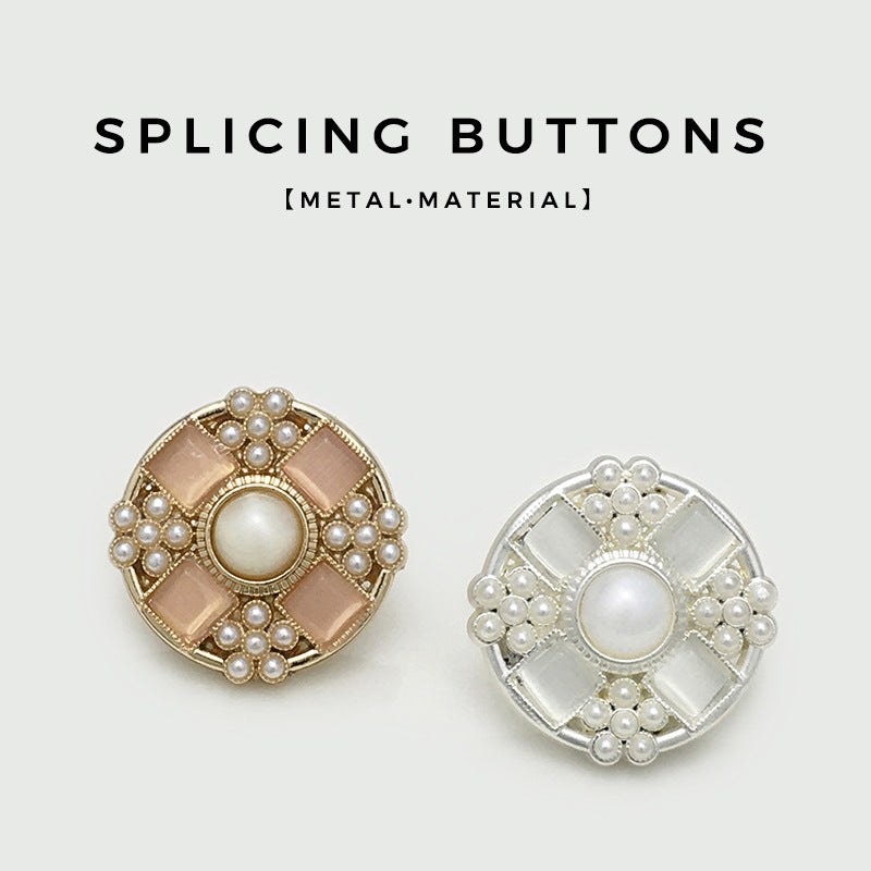 21mm Gold Pink & Silver White Pearl Bead Metal Flower Buttons 6pcs