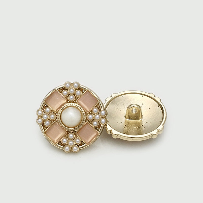 21mm Gold Pink & Silver White Pearl Bead Metal Flower Buttons 6pcs