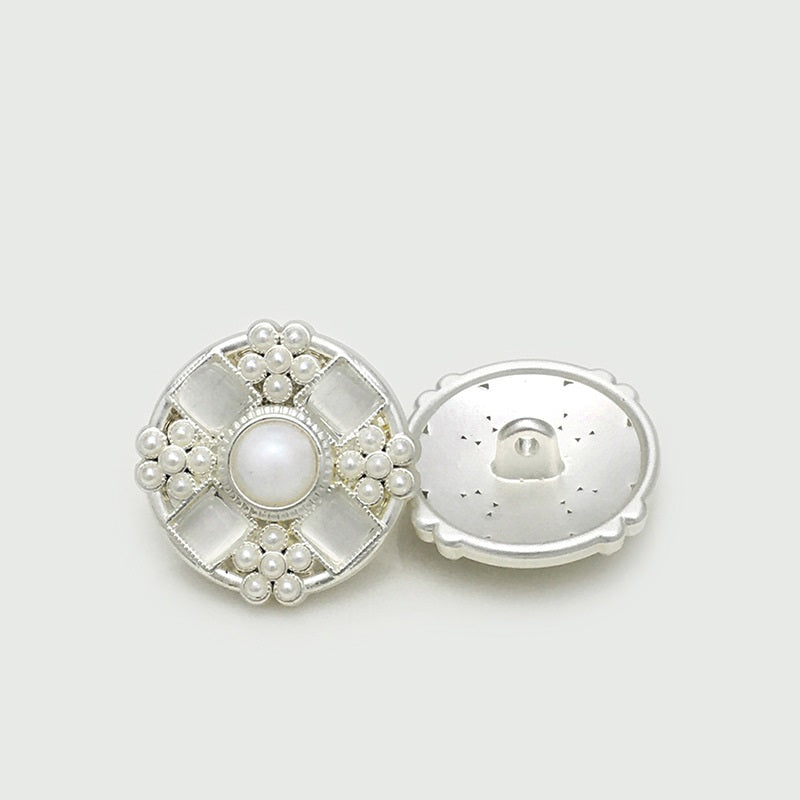 21mm Gold Pink & Silver White Pearl Bead Metal Flower Buttons 6pcs