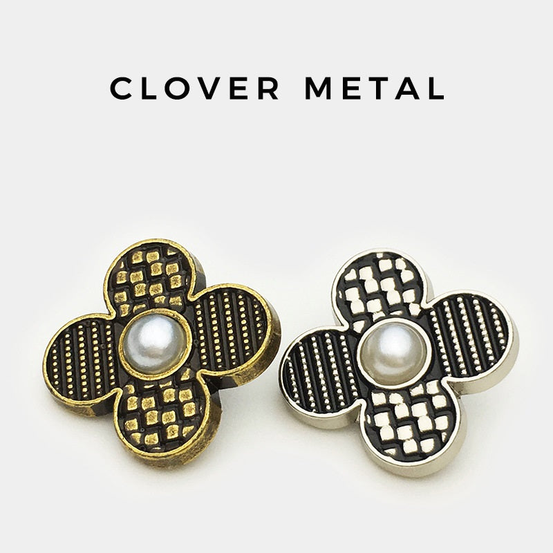 17,5/22,5mm Vintage Svart & Silver Fyrklöver Metallknappar 20st