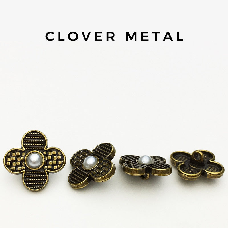 17,5/22,5mm Vintage Svart & Silver Fyrklöver Metallknappar 20st