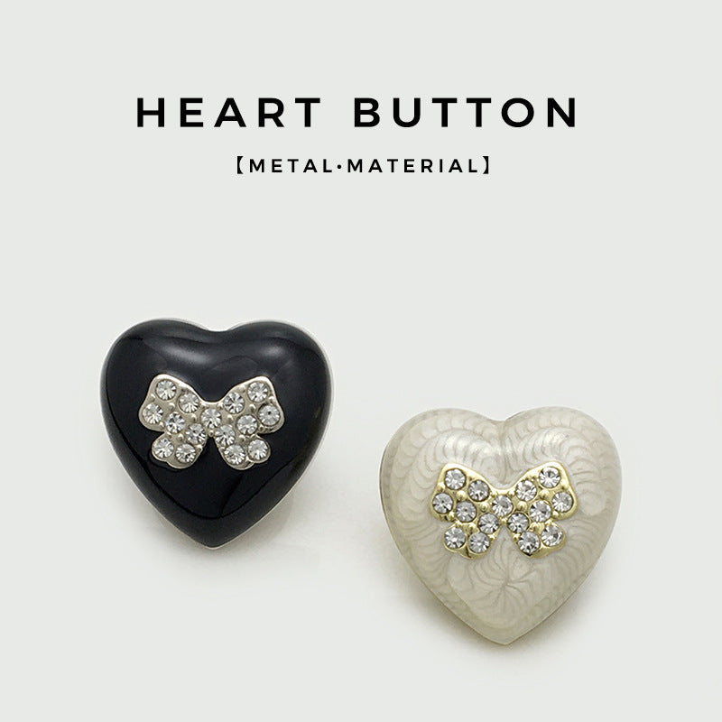 15-22.5mm Black & White Heart-Shaped Beaded Bow Metal Buttons 20PCS