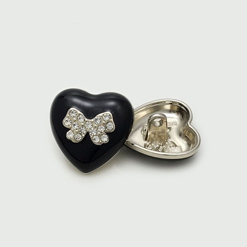 15-22.5mm Black & White Heart-Shaped Beaded Bow Metal Buttons 20PCS