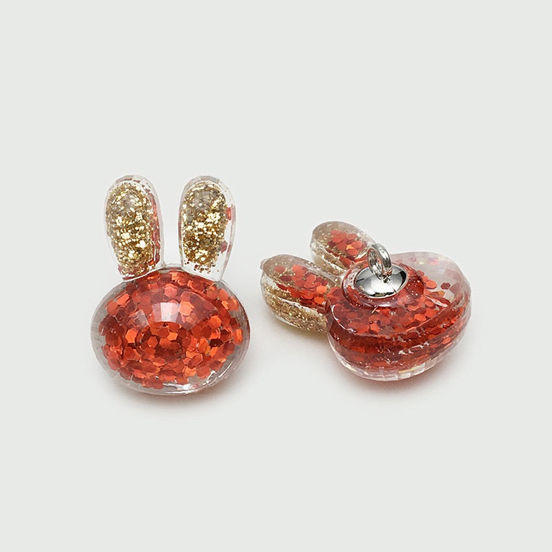 Red Cartoon Glitter Resin Heart Rabbit Flower Buttons 30 Pack(6 Styles)