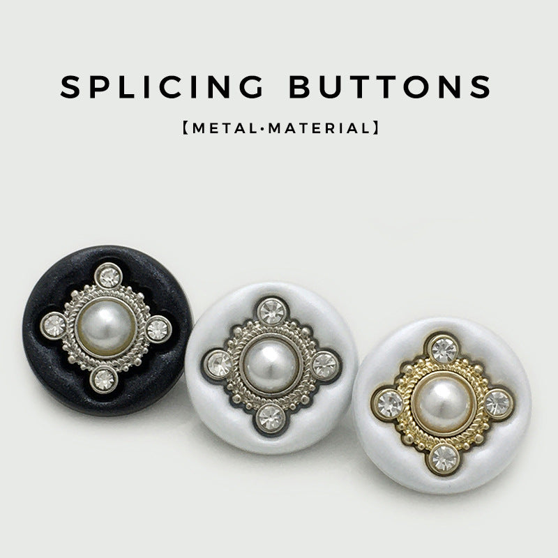 Round Diamond Pearl Four-Leaf Clover Metal Sewing Buttons 12pcs