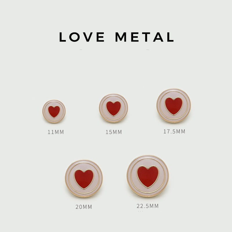 11-25mm Glaze Red Heart Metal Buttons for Sweaters Coats Jackets 20pcs