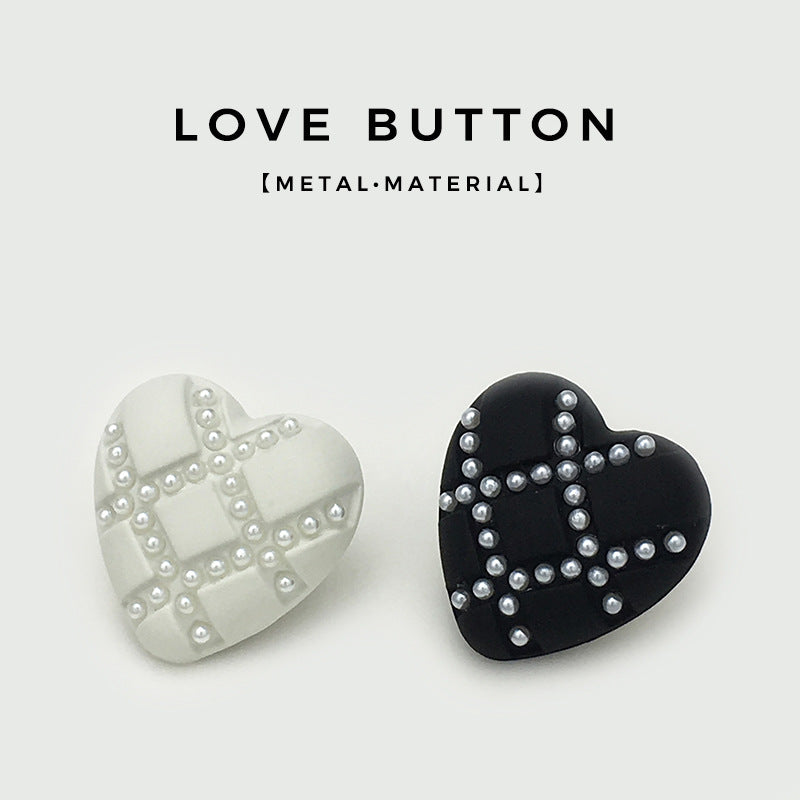 17.5/22.5mm White Black Heart Diamond Mesh Metal Buttons 12pcs