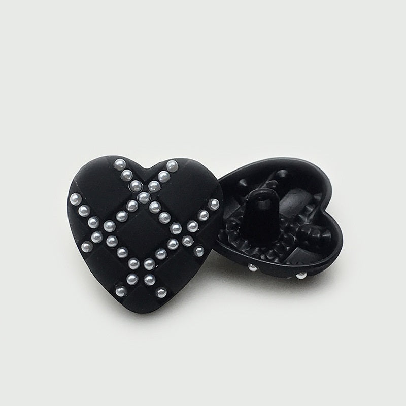 17.5/22.5mm White Black Heart Diamond Mesh Metal Buttons 12pcs
