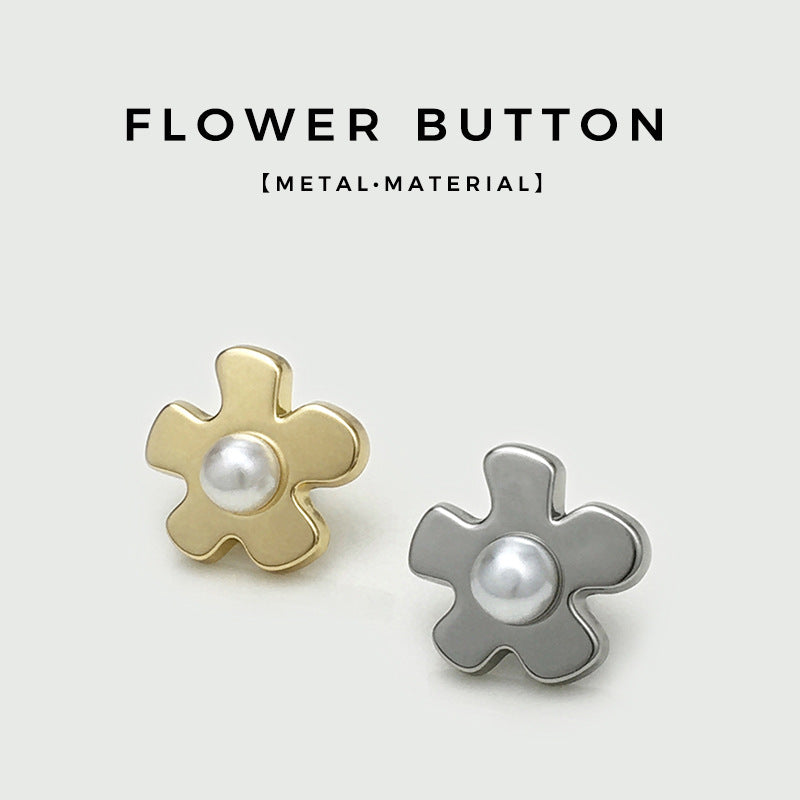 17mm Gold & Silver Pearl Flower Metal Buttons with Handle 20pcs