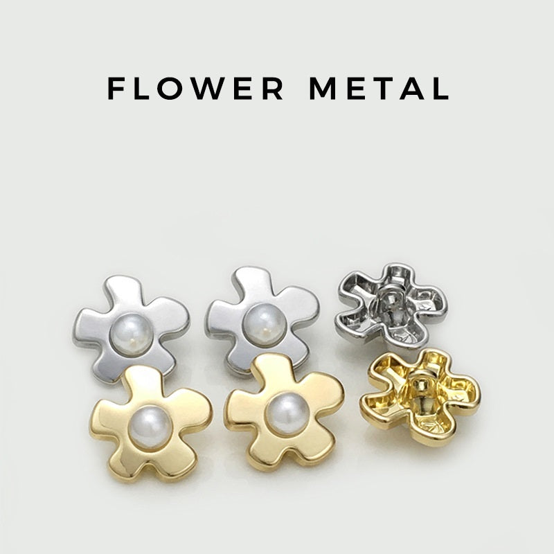 17mm Gold & Silver Pearl Flower Metal Buttons with Handle 20pcs
