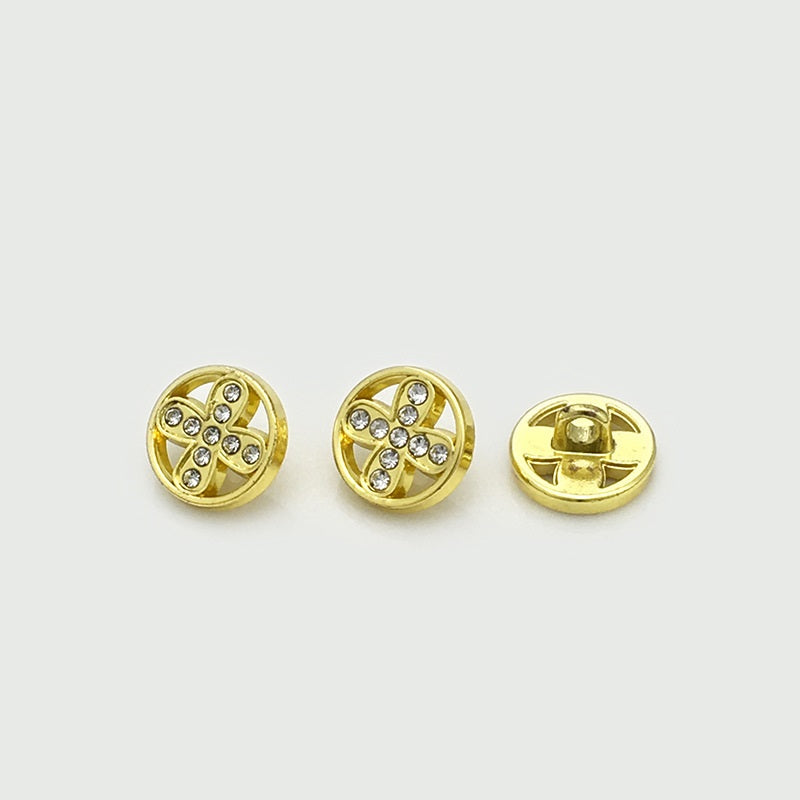 10mm Gold Silver Round Four-Leaf Clover Diamond Metal Buttons 30pcs