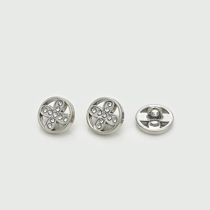 10mm Gold Silver Round Four-Leaf Clover Diamond Metal Buttons 30pcs
