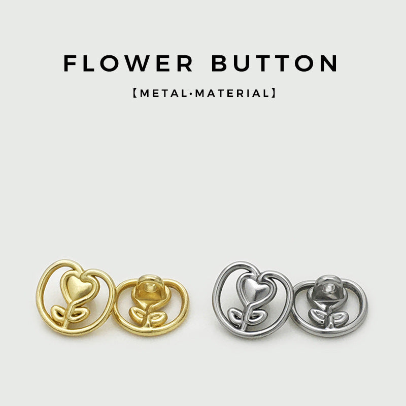 17.5/22.5mm Gold & Silver Heart Tulip Metal Buttons 12pcs