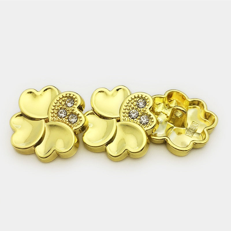 25mm Gold Silver Four-Leafed Clover Diamond Metal Buttons 20pcs