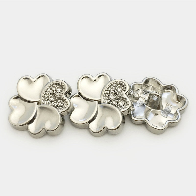 25mm Gold Silver Four-Leafed Clover Diamond Metal Buttons 20pcs