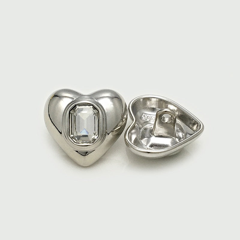 25mm Heart-Shaped Square Diamond Metal Buttons 12pcs