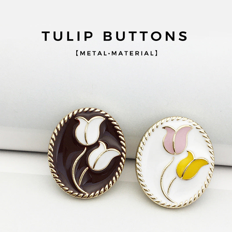 Botones de metal con chaqueta de flor tulipán ovalada de 17/21 mm 20PCS