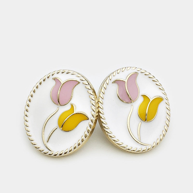 Botones de metal con chaqueta de flor tulipán ovalada de 17/21 mm 20PCS