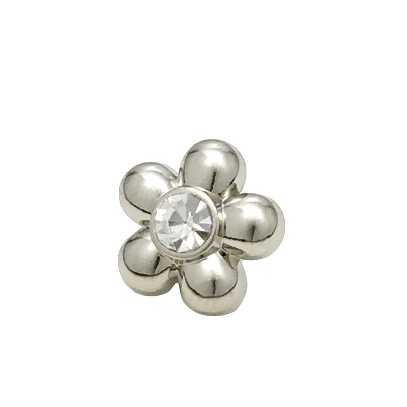 Botones de camisa metálicos de flor de diamante negro, plata y oro de 11 mm, 30 piezas