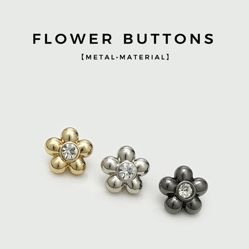 11mm Gold Silver Black Diamond Flower Metal Shirt Buttons 30pcs