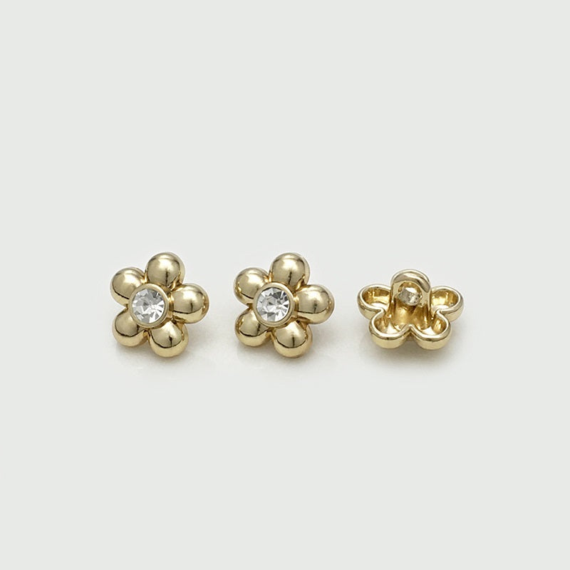 Botones de camisa metálicos de flor de diamante negro, plata y oro de 11 mm, 30 piezas