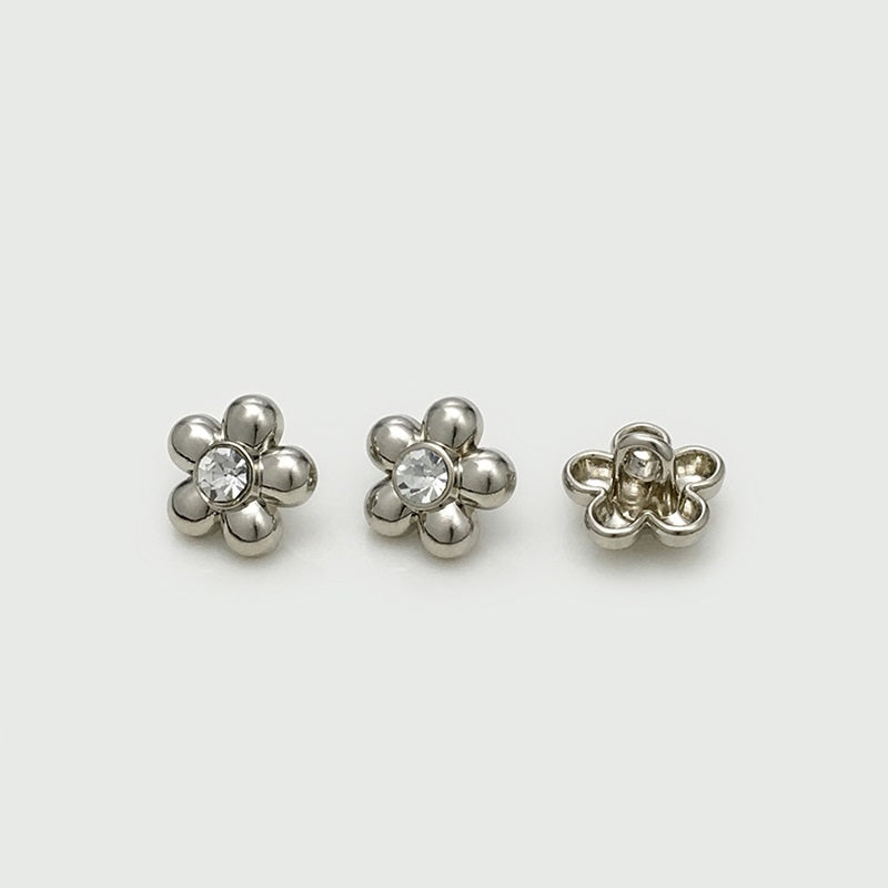 Botones de camisa metálicos de flor de diamante negro, plata y oro de 11 mm, 30 piezas