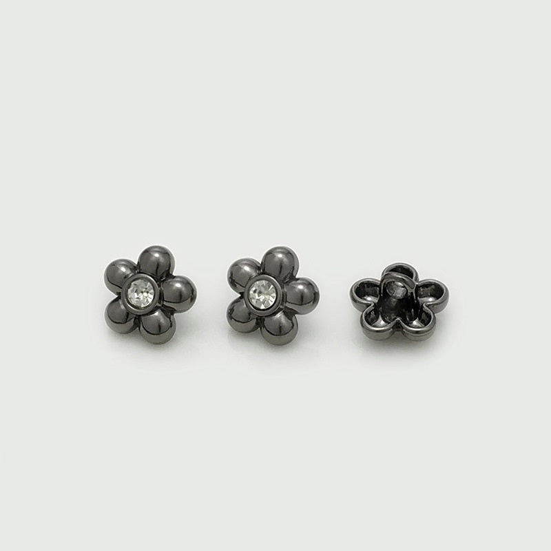 Botones de camisa metálicos de flor de diamante negro, plata y oro de 11 mm, 30 piezas